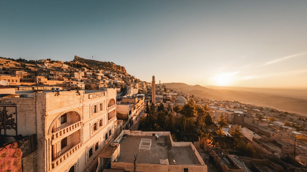 Mardin city general view with racing drone,Mardin Historical City FPV Drone,Aerial view of fpv drone Mardin old town cityscape, in the Middle East in Mesopotamia,City of Mardin, in the Middle East in Mesopotamia