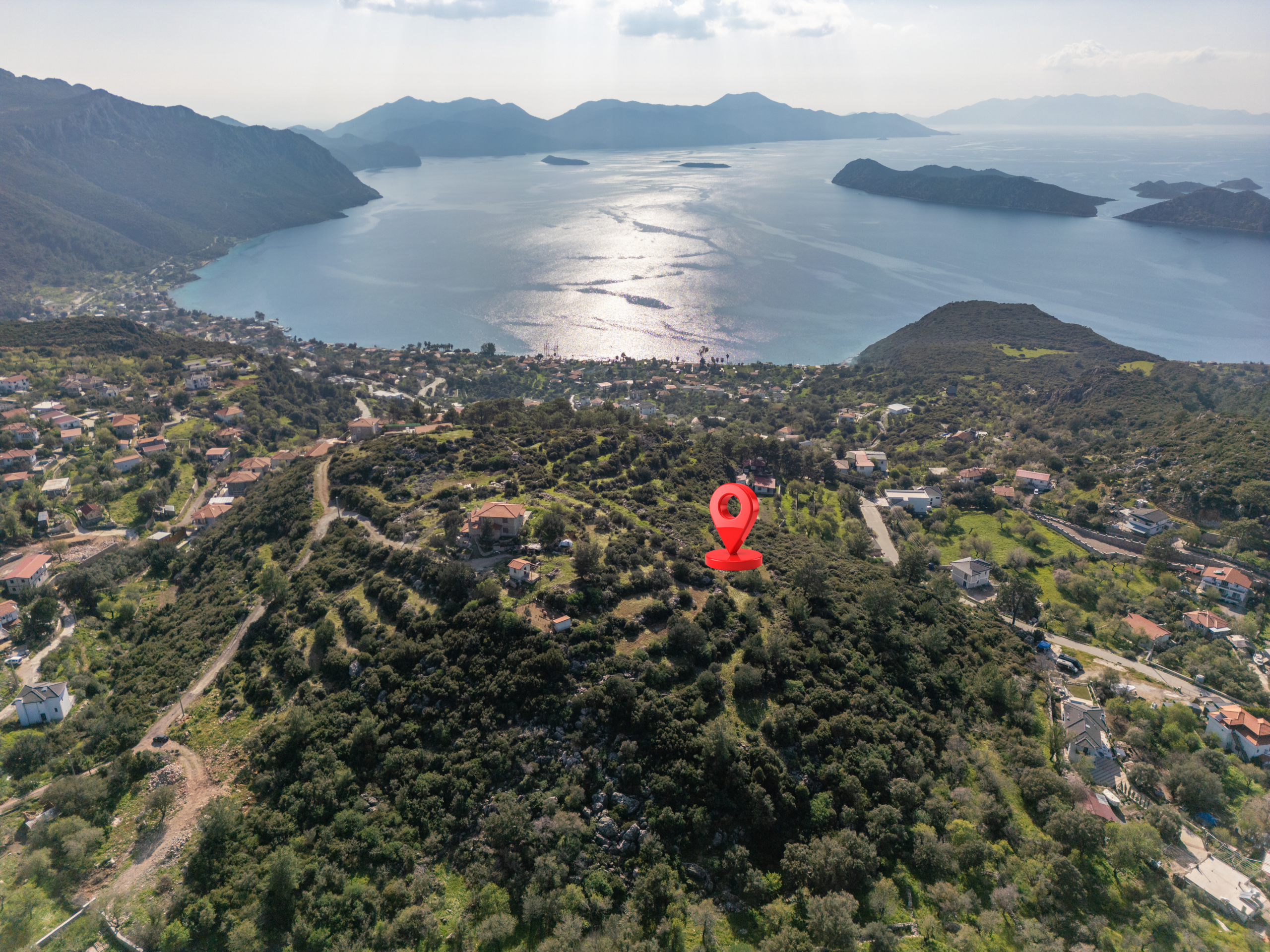 DJI_0876-Edit Marmaris Söğütte Deniz ve Cumhuriyet Manzaralı 3.914 m² Arazi